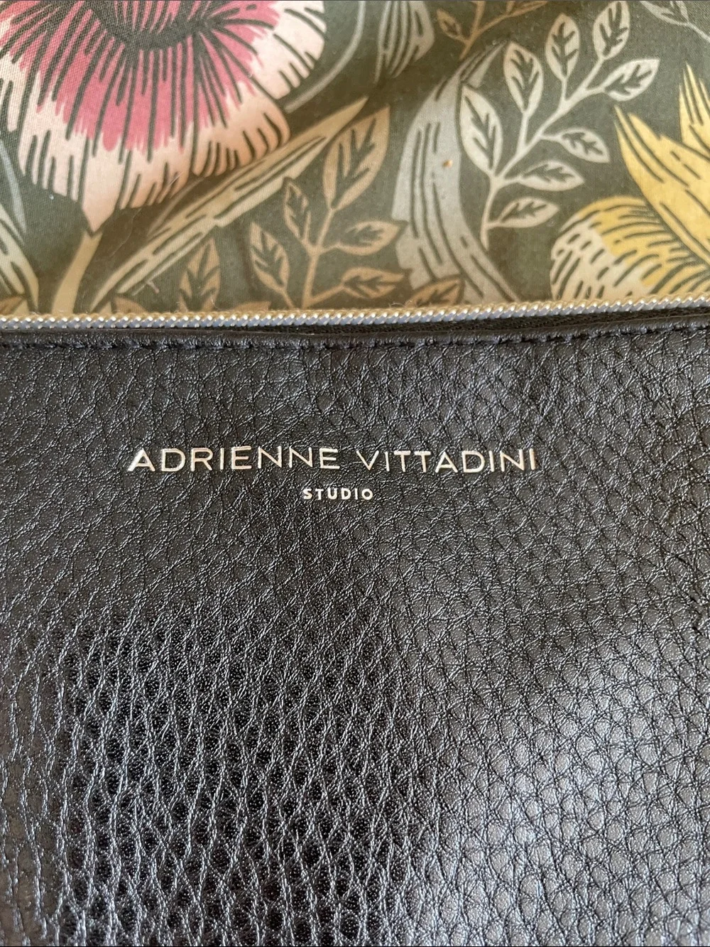 Adrienne Vittadini Black Pebbled Leather Wristlet Clutch with Gold Hardware